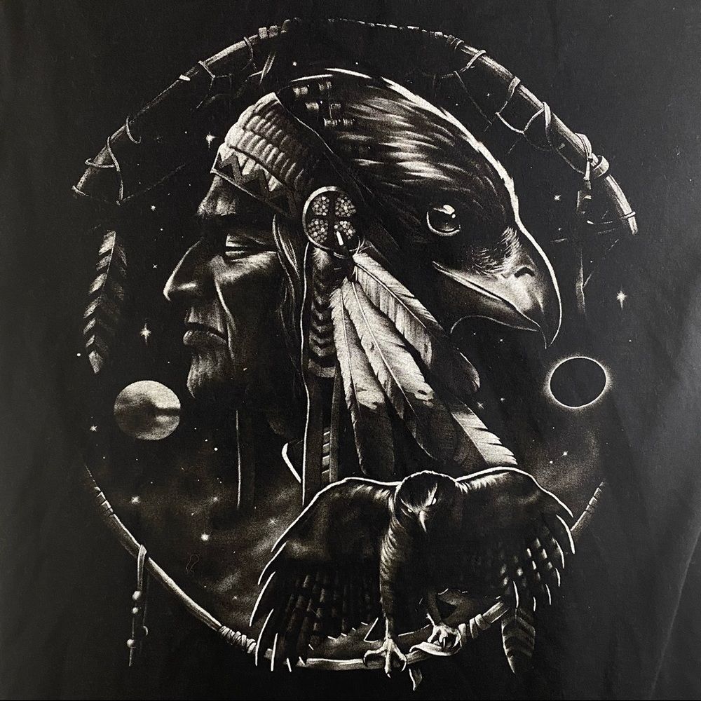 Rock Yeah Tee Shirt Double Side Chief Eagle Dream Catcher Native Natur Men Large - Picture 2 of 12